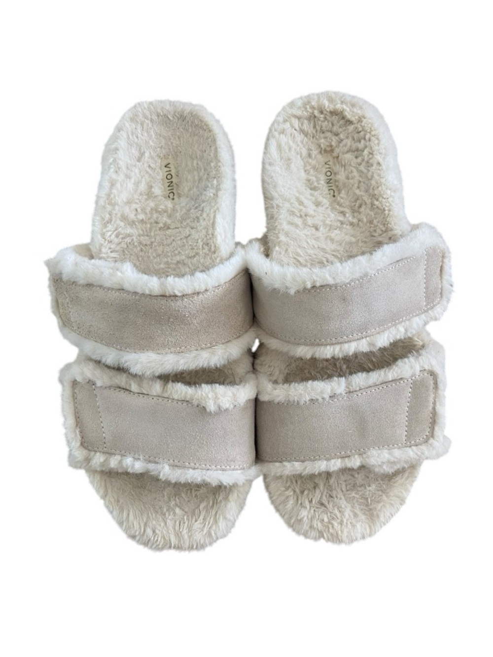 Vionic Cream Plush Double-Strap Slide Slippers